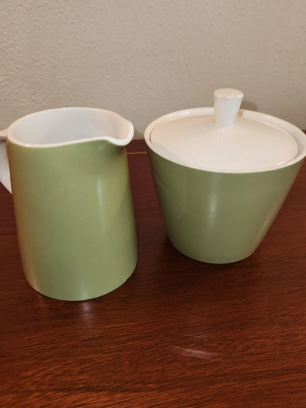 Vtg Mikasa Avocado Green Cream And Sugar Set Excellent